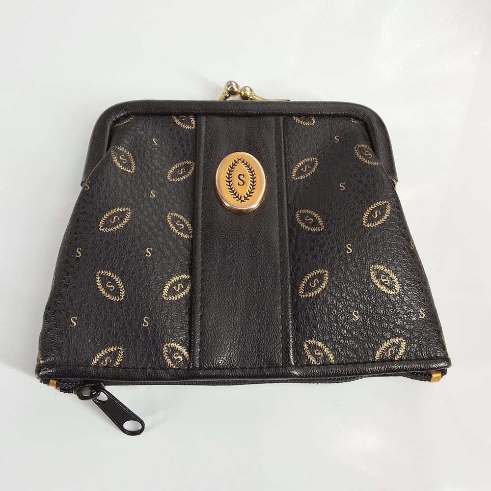 Vintage Black Monogram S Kiss Lock Coin Purse Key Pouch